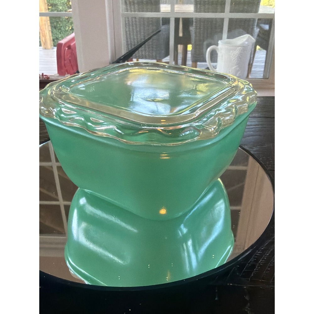 Vintage Jeannette Delphite Refrigerator Dish – Blue Green  w/ Original Lid